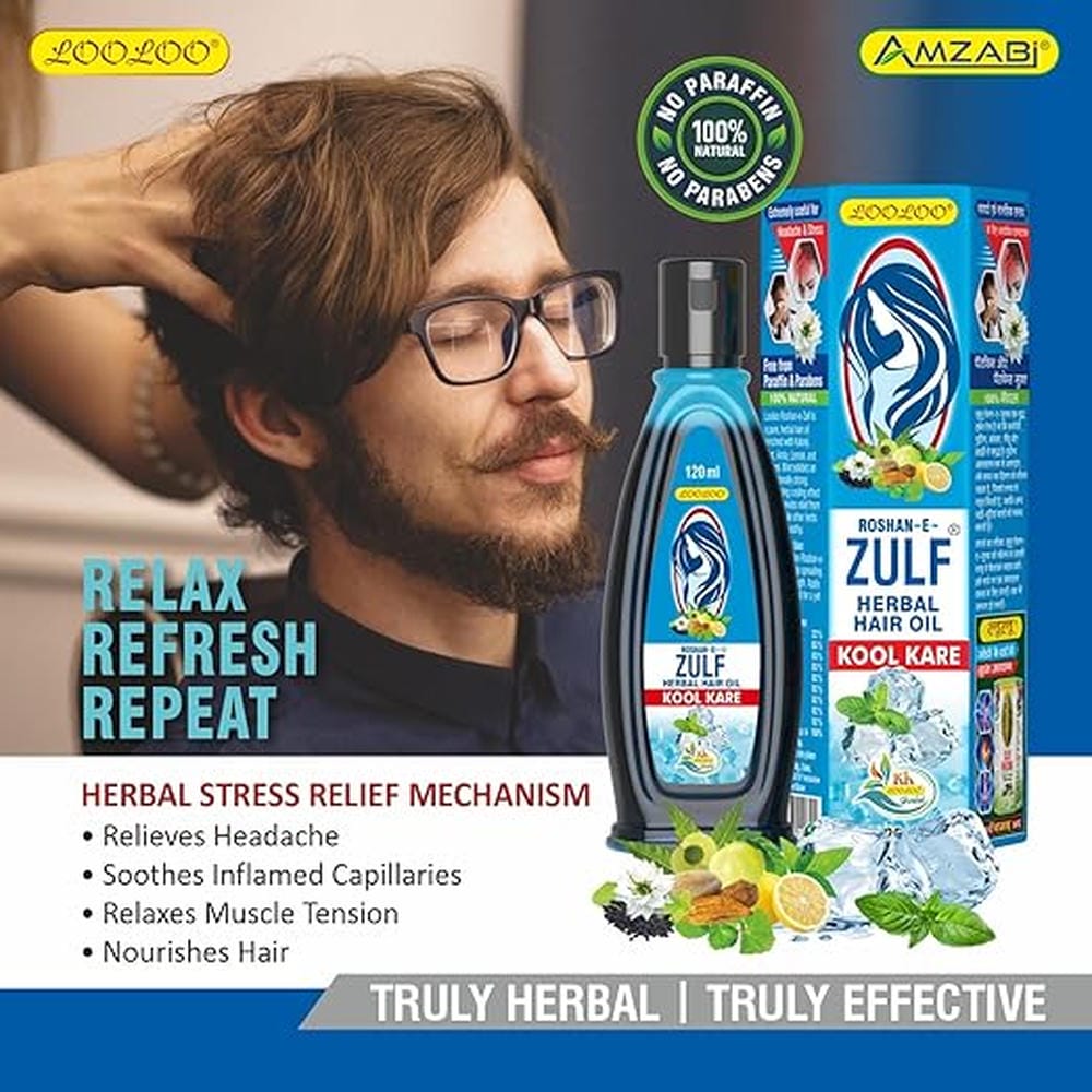 LooLoo Roshan-e-Zulf Hair Oil 120ml |Herbal Hair Oil |Mint, Brahmi & Henna - Pack of 3 (120ml each)