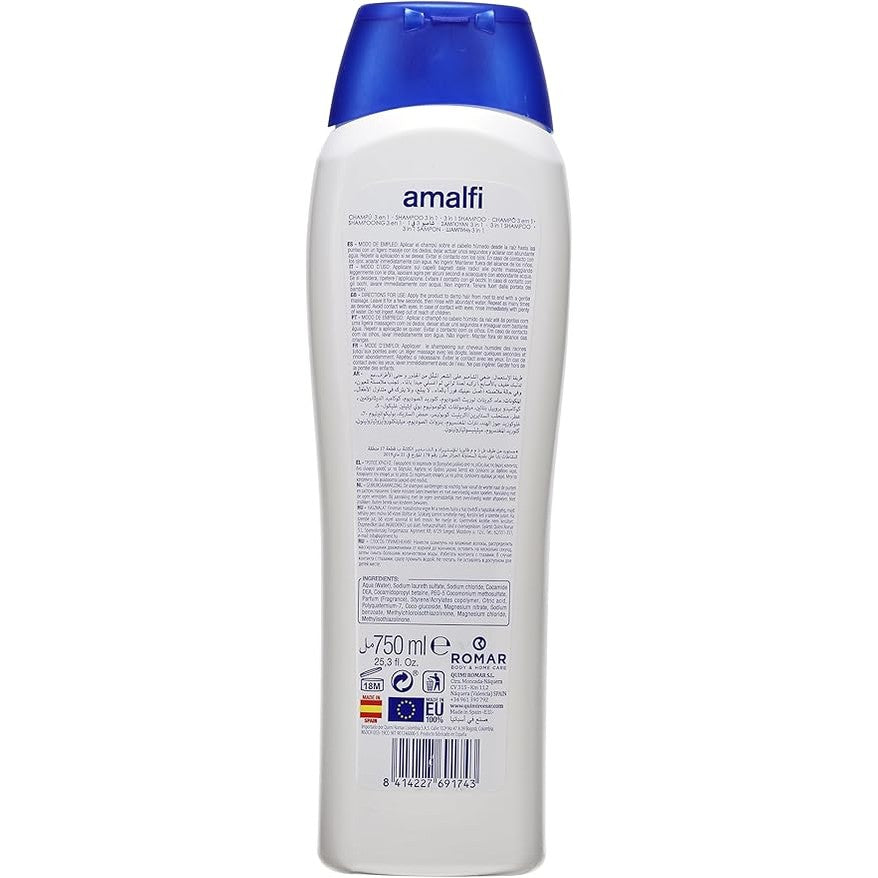 Amalfi 3 in 1 Shampoo/ Conditioner, Shampoo & Bodywash/ No Sulphates Paraben/ Quantity 750ml