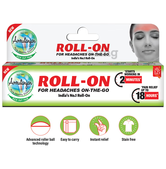 Amrutanjan Headache Faster Relaxation Roll -Pack of 2,10ml
